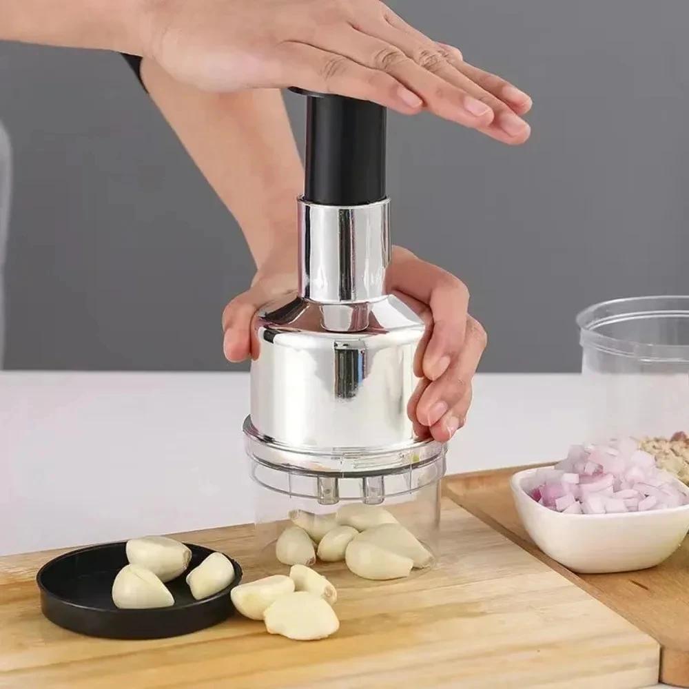Stainless Steel Manual Hand Chopper Kitchen Tools Garlic Chopper Vegetable Slicer Mini Mincer Crusher for Garlic Ginger Herb Nut