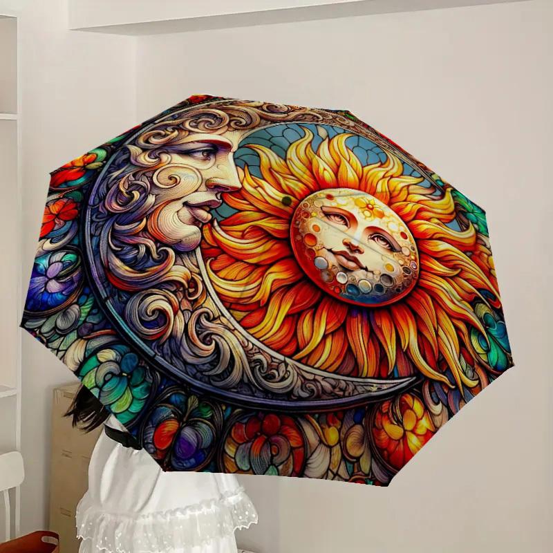 1pc Sun and Moon Harmony Umbrella with Plastic Handle,Suitable for All Seasons Home Travel Outdoor UmbrellaDD877