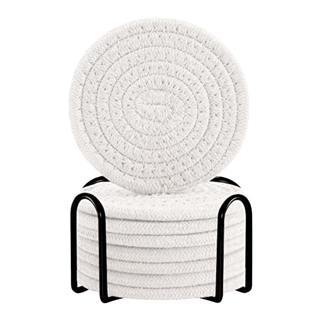 Cotton Rope Placemat 8-piece Set With Stand Household Cotton Thread Dining Table Insulation Mat  Mat Pot Mat