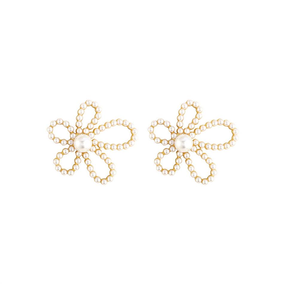 White Pearl Hollow Big Flower Stud Earrings for Women Jewelry Boucles D'oreilles Pendientes Valentine's Day Girl Gift