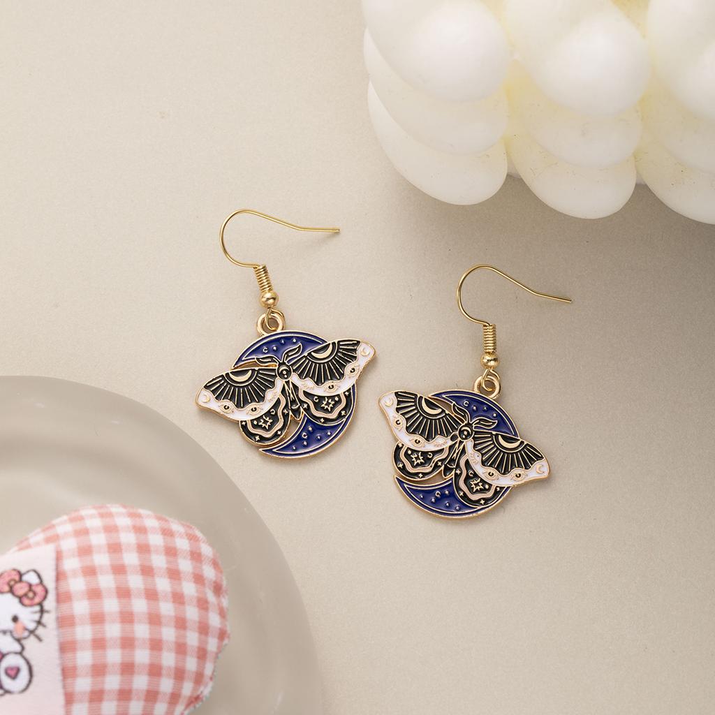Dark Wind Oil Butterfly Earrings, Creative Design Sense Alloy Star Moon Moth Ear Hook Earrings Women