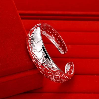 Love Lotus Says Bracelet with Wide Face Opening Lotus Copper Plated Silver Bracelet Silver Jewelry Birthday Gift