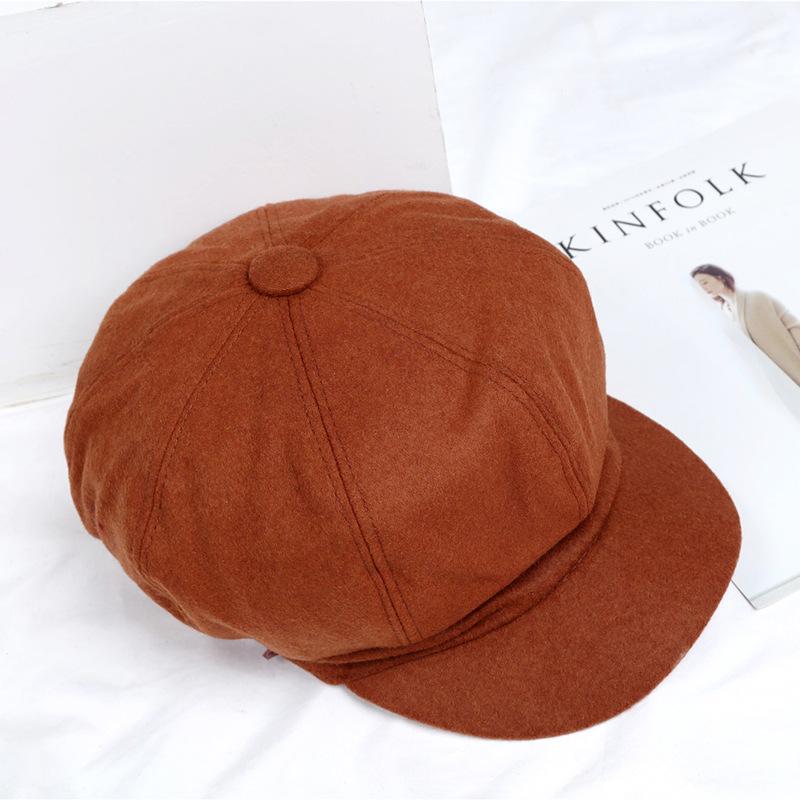 Boina otoño e invierno retro octogonal de lana sombrero de ocho paneles sombrero de pintor moda para mujeres jóvenes literarias sombrero cálido