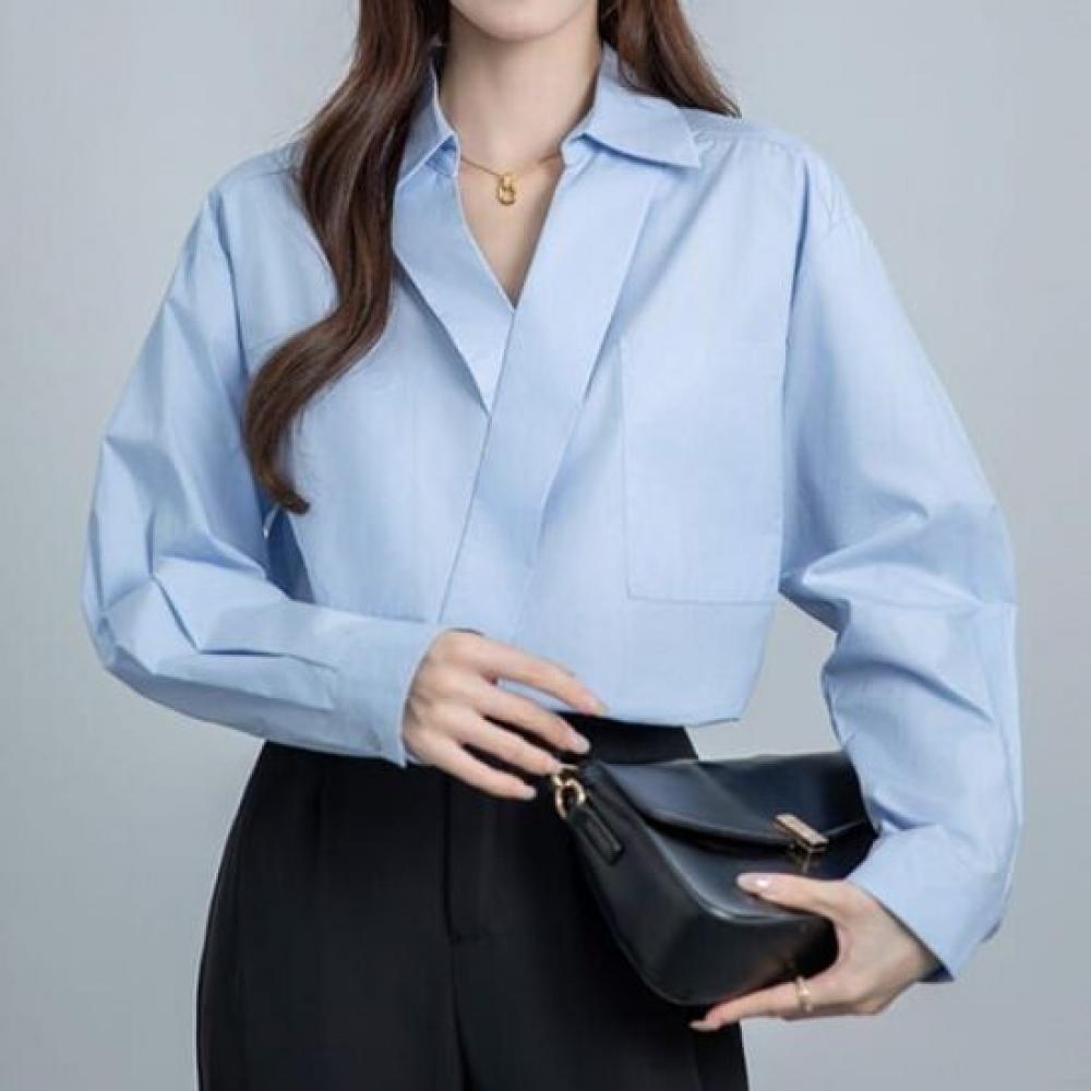 NaVaVa V Neck Collar Long sleeVe Shirt Nb2919