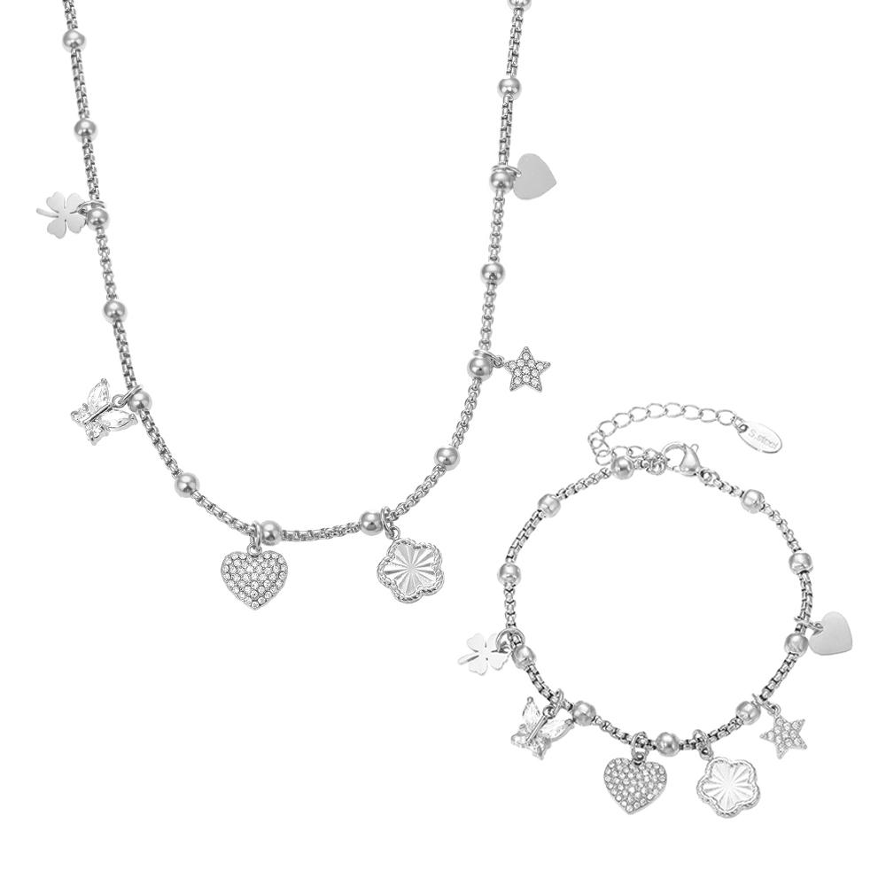 Multi Charms Necklace Bracelet In 18k Gold Plated Stainless Steel Necklaces Matching Bracelets Jewelry Set For Women