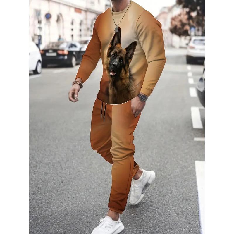 Spring And Fall Men's Long Sleeve Pant 2pcs Sets Dragon Striped Animal Print Man Set Everyday Fashion Men Long Sleeved Tshirt