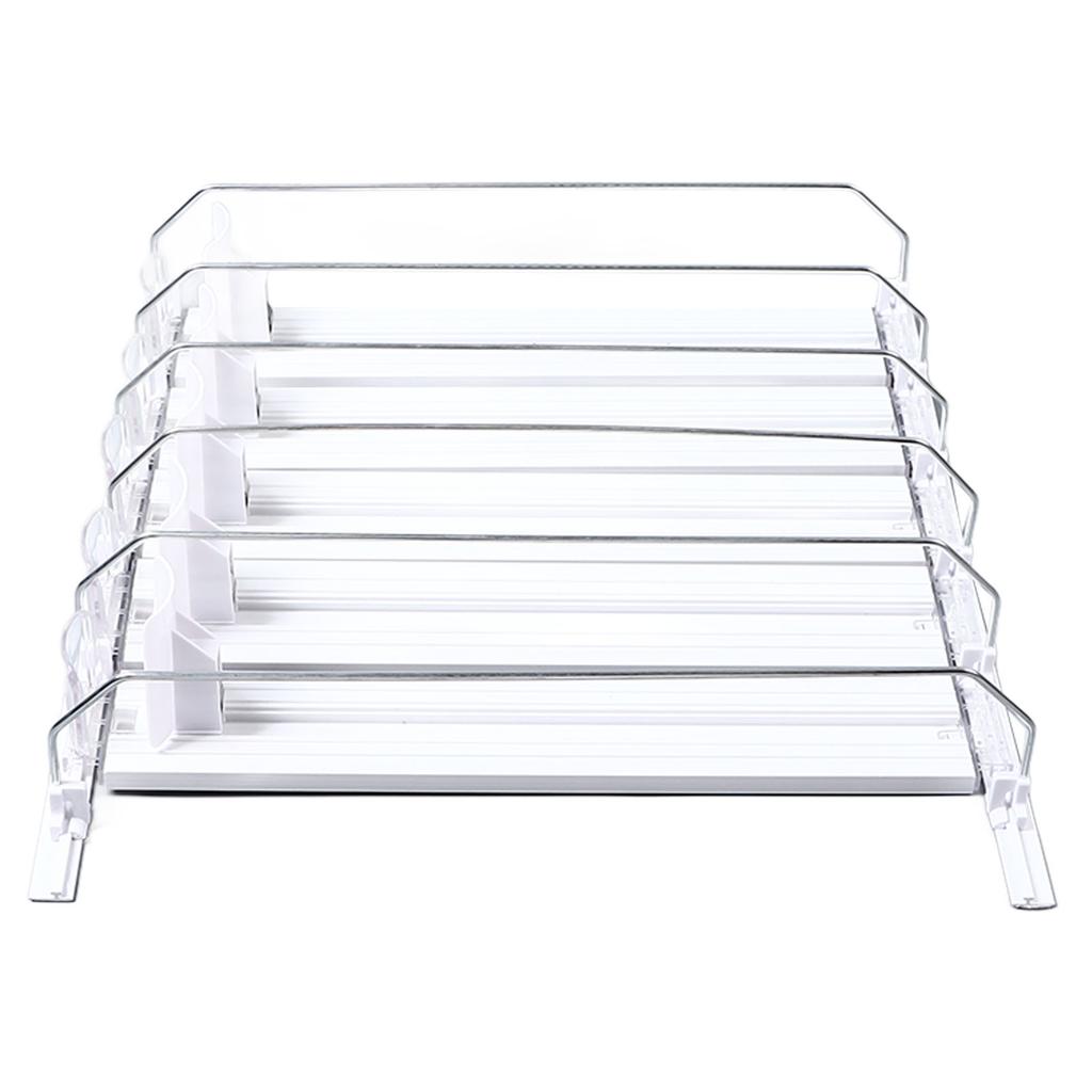 Drink Organizer for Fridge Spring Loaded Adjustable Push Rod Slide Rail Soda Can Dispenser for Beer Beverages 38cm White