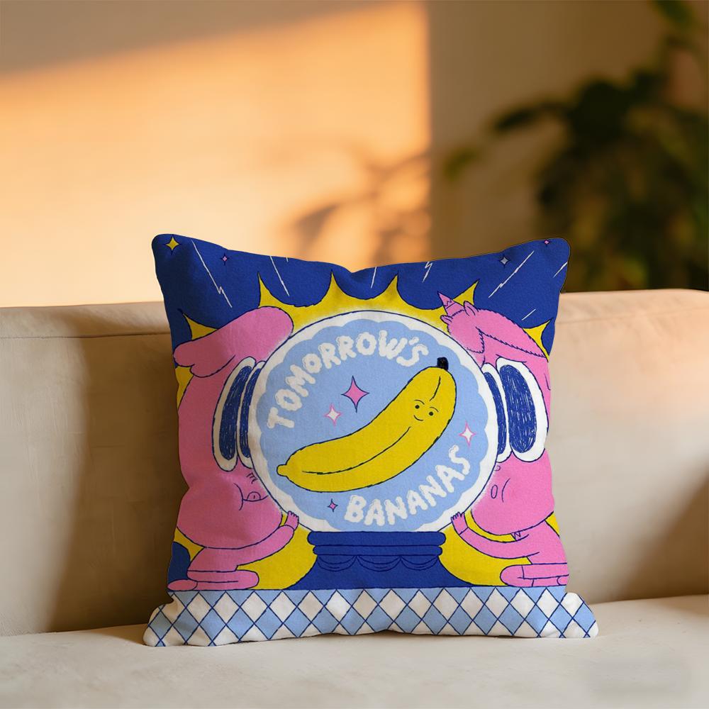 Cute Illustration Art Cushion Cover Cozy Velvet Throw PillowSoft Warm Cushion For Sofa Bed