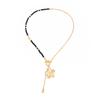 Flower Pendant Necklace for Women Vintage Adjustable Crystal Beaded Choker Jewelry Accessory