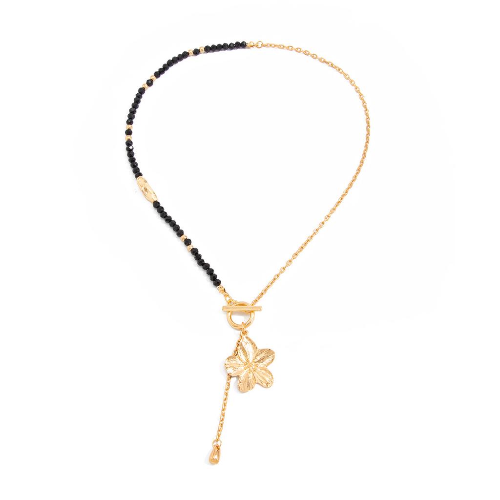 Flower Pendant Necklace for Women Vintage Adjustable Crystal Beaded Choker Jewelry Accessory