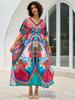 European & American Cotton Print Beach Cover-Up Long Dress - Plus Size Swimsuit Sunscreen Robe