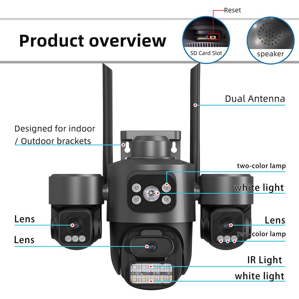 ICSee 9MP HD Outdoor Wireless Camera with Triple Lens and Screen