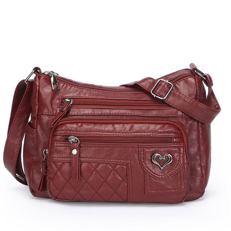 

Многослойная мягкая кожаная сумка женская сумка через плечо сумка для мамы сумка среднего возраста красный