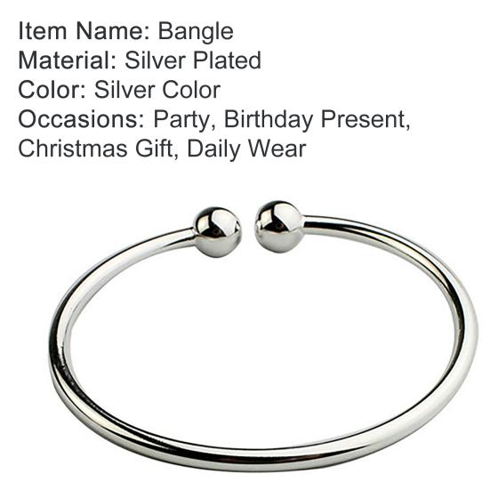 Women's Silver Plated Open Hand Cuff Bracelet Simple Beads Bangle