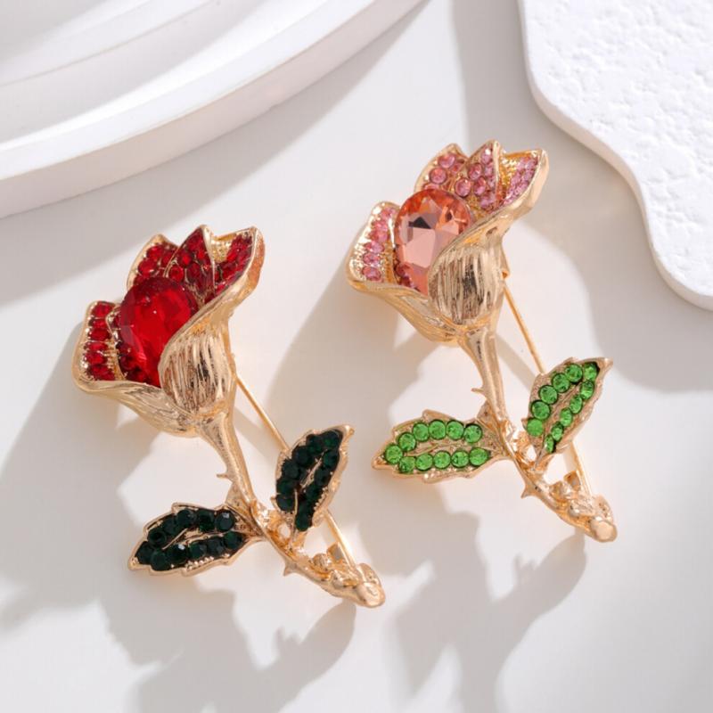 2-piece floral crystal brooch set, elegant flower brooch