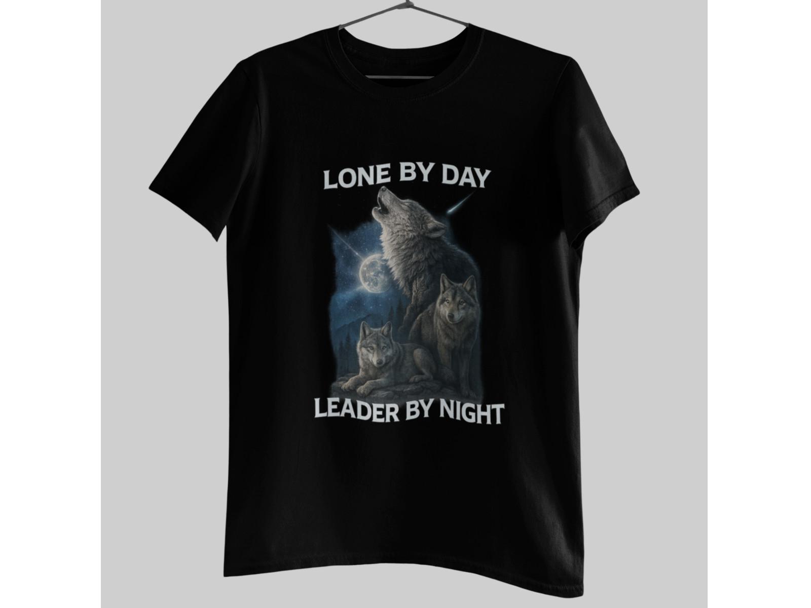 Lone By Day Leader By Night Wolf T-Shirt Alpha Wolf Pack Tee Night Forest Art XL
