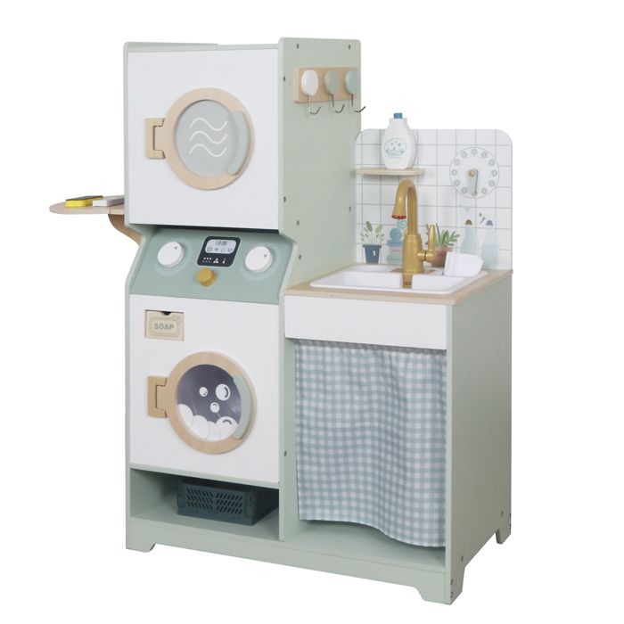 Machine à laver enfant en bois - GINGER HOME - 3 en 1 lave/sèche/évier - Tambour rotatif - Bois écologique