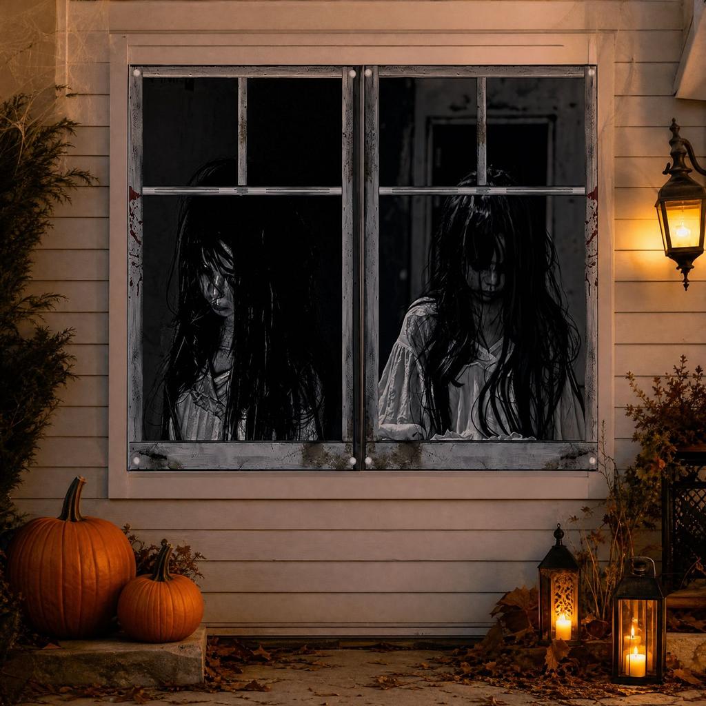 Halloween Window Banners 2 Pack Scary Horror Decorations for Home Décor