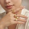 Offener verstellbarer Schmetterlings-Herz-Ring für Damen, Hypoallergener Edelstahl, Goldfarbe, Ästhetischer Modeschmuck Zubehör