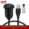 Waterproof Aluminum Alloy USB 3.0 Male To Female Cable with LED for Car, Motorcycle, Boat Dashboard