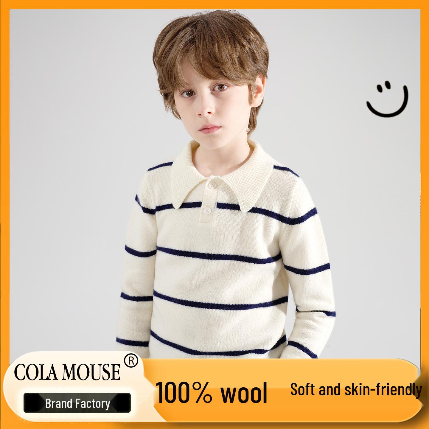 

Детский шерстяной свитер на осень/зиму - Модный полосатый трикотаж с отложным воротником 130 cm белый