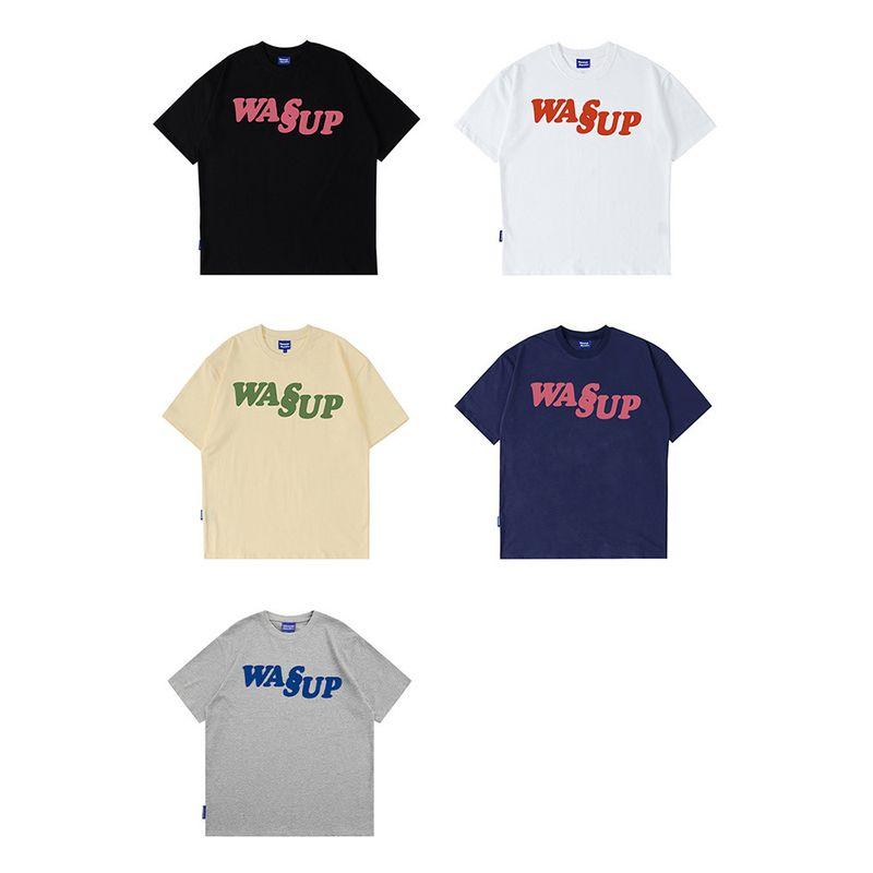 Wassup Heods Phantom Letter Logo Pure Cotton T-Shirt Summer Base Layer Loose Short-Sleeve Trendy Brand for Men and Women Couples