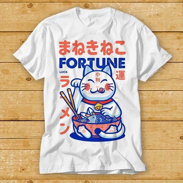Unisexeki Neko Fortune Teller Lucky Cat Noddle Raunisex Anime Unisexga Tshirt Tee 2368 S