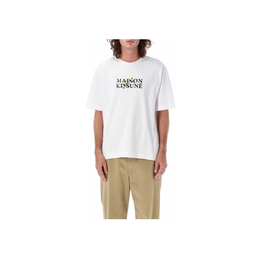 Maison Kitsune FW23 Solid Color Letter Print Crew Neck Short Sleeve T-Shirt Men Tops White LM00115KJ0119-P100