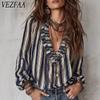 Women's Fashion Casual Spring Autumn Stripe Print Long Sleeve V-Neck Blouses & Shirts