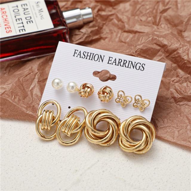 17KM Trendy Exquisite Pearl Metal Earrings Set for Women Geometric Circle Dangle Drop Earrings Acrylic Set of Earrings Jewelry