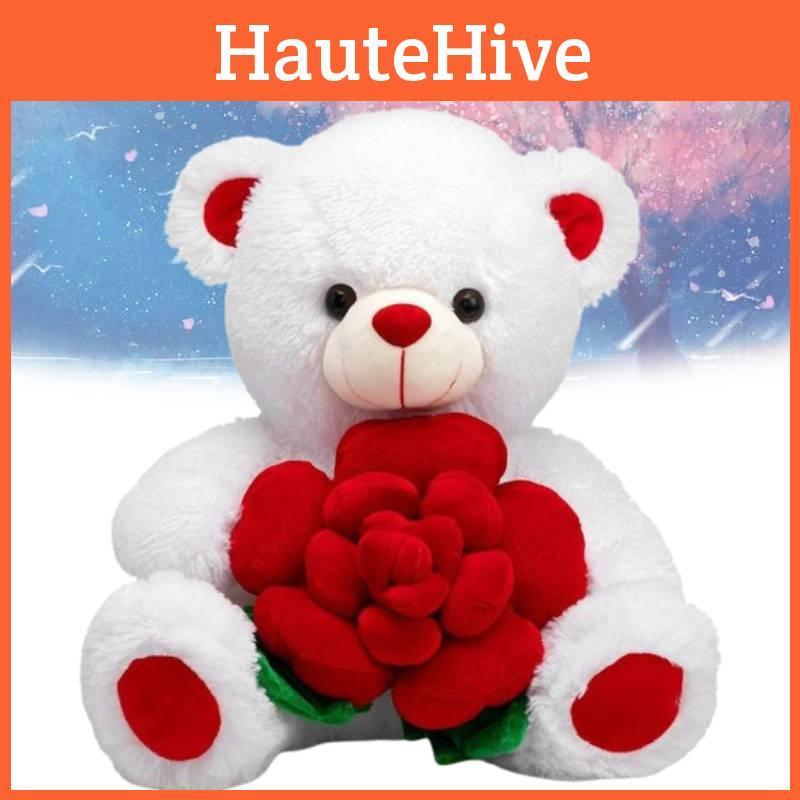 Adorable Plush Rose Bear Pp Cotton Filled White 30cm Perfect For Valentine's Day