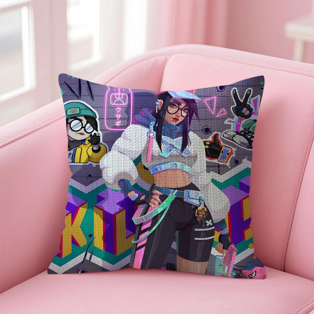 Games VVALORANTS Cushion Cover Natural Linen Pillow Case DoubleSided Print Decorative Sofa Pillowcase Home Decor Gift