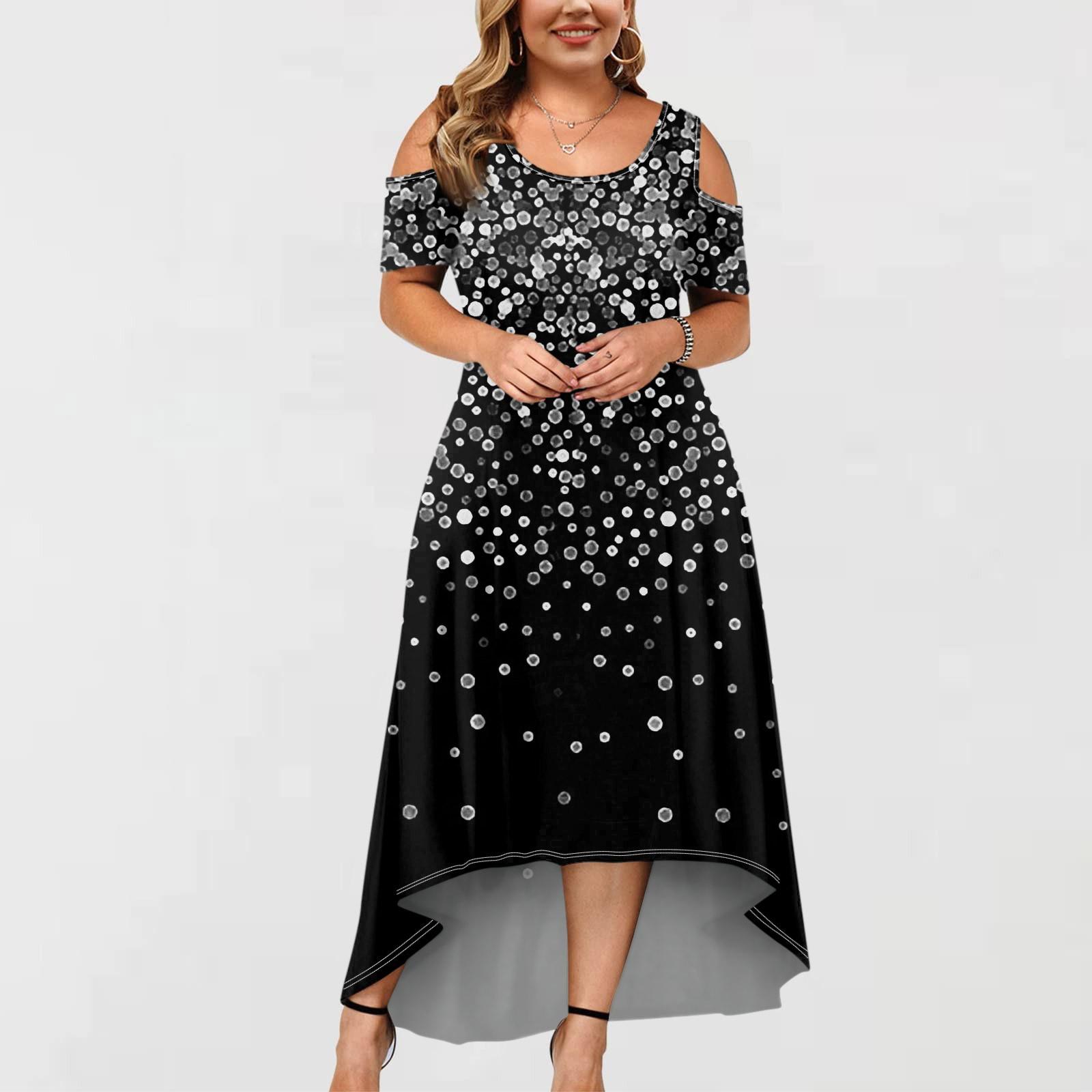 

Женское повседневное модное платье с принтом, пуловер с круглым вырезом и коротким рукавом, платья XXL чёрный