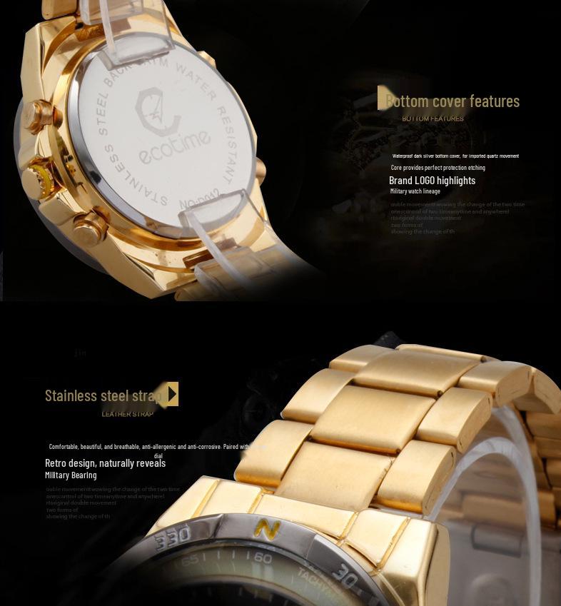 AMST Aimeishi Dual Display Waterproof Quartz Men's Watch - Gold