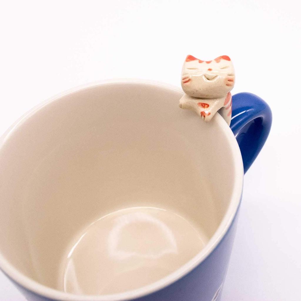 Mino Ware Edoya Handle Cat Mug, 250ml, Blue, E-00217