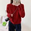 Autumn new solid color round neck single-breasted splicing long-sleeved knitted sweater women's fashion age-reducing top
