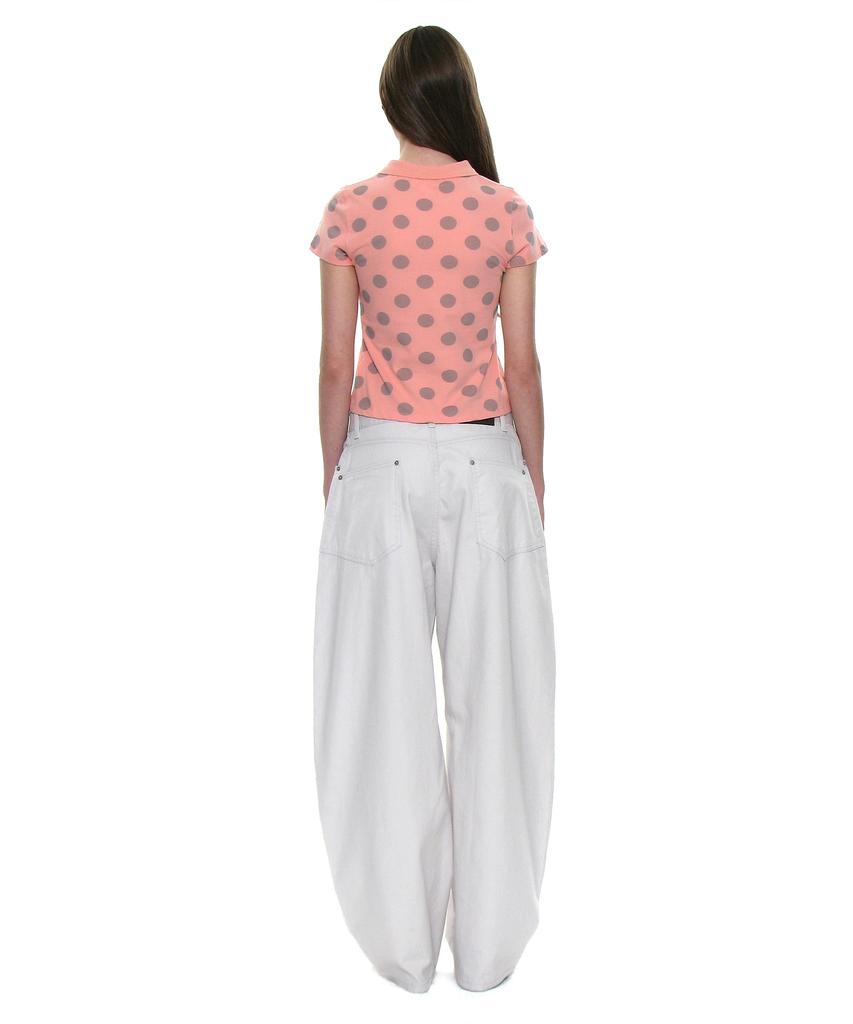 PARTIMENTO WOMEN Polka Dot All-Over Printed Polo Tee_Coral
