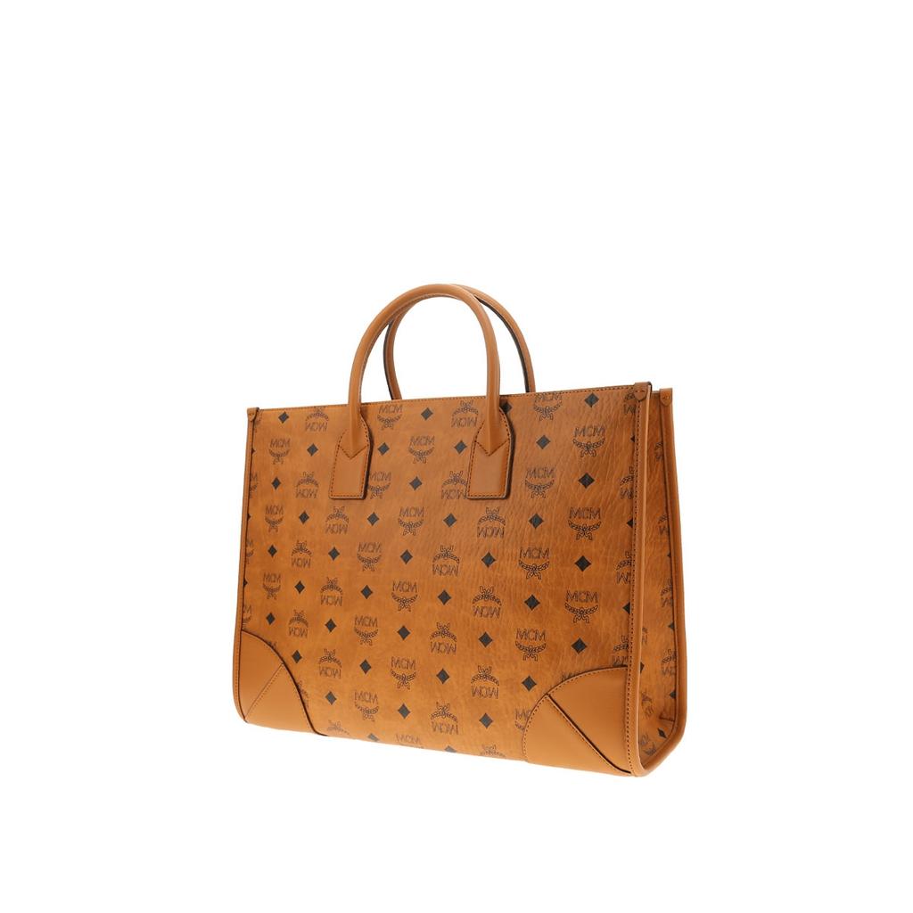 MCM Monogram Print Commuter Tote Shopping Bag Shoulder Crossbody Leather Handbag Large Women Tote Brown Cognac MWTCSBO02CO001