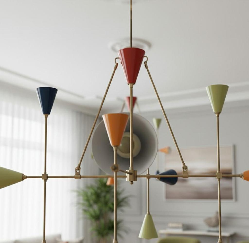 Mid Century Modern Sputnik Chandelier 9 Arm Multicolor Brass Ceiling Light Italian Style Dining Room Lamp
