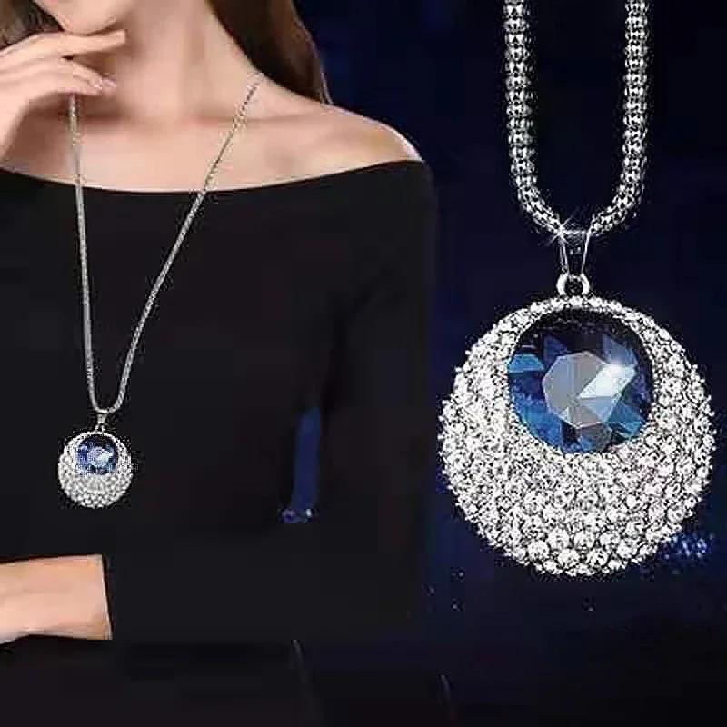 Long Necklaces & Pendants Vinatge Blue Square Necklace for Women Fashion Collier Femme