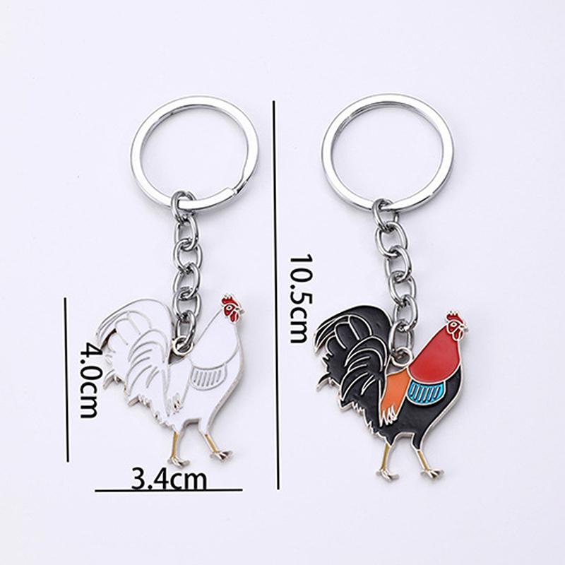1Pc Metal Creative Oil Painting Chicken Rooster Keychain Bag Pendant For Decoration Car Key Ring Cock Key Holder