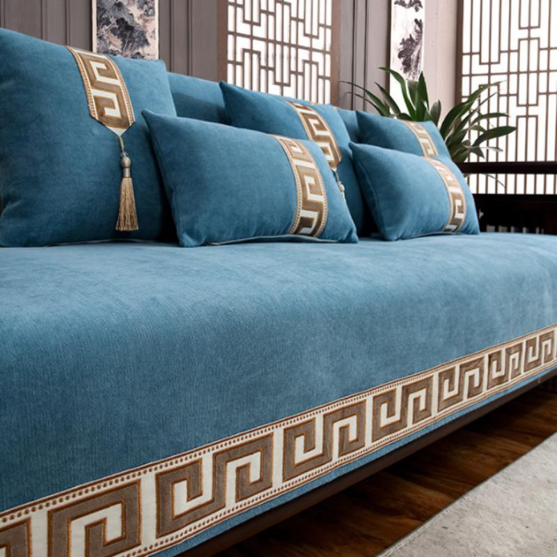 Grube pokrowce na sofy w stylu chińskim solidne szenilowe antypoślizgowe poduszki na kanapę sofy do salonu uniwersalny fotel narzuty mata na ręcznik