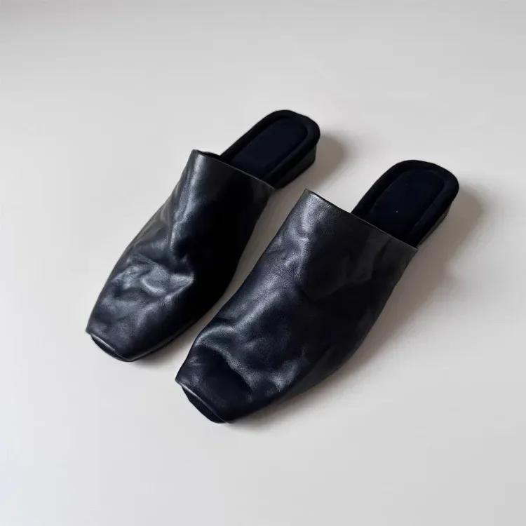 Retro Square Head Slip-On Mules Women's Summer Outdoor Wear French Casual Flat Head Sandals New  Fashion Rubber Upgraded Ver