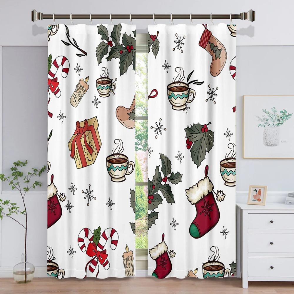 Animated Santa Claus Merry Christmas Red Green Window Panel Drapes For Children Bedroom Living Room Bathroom Kicthen Door Hall Home Decor