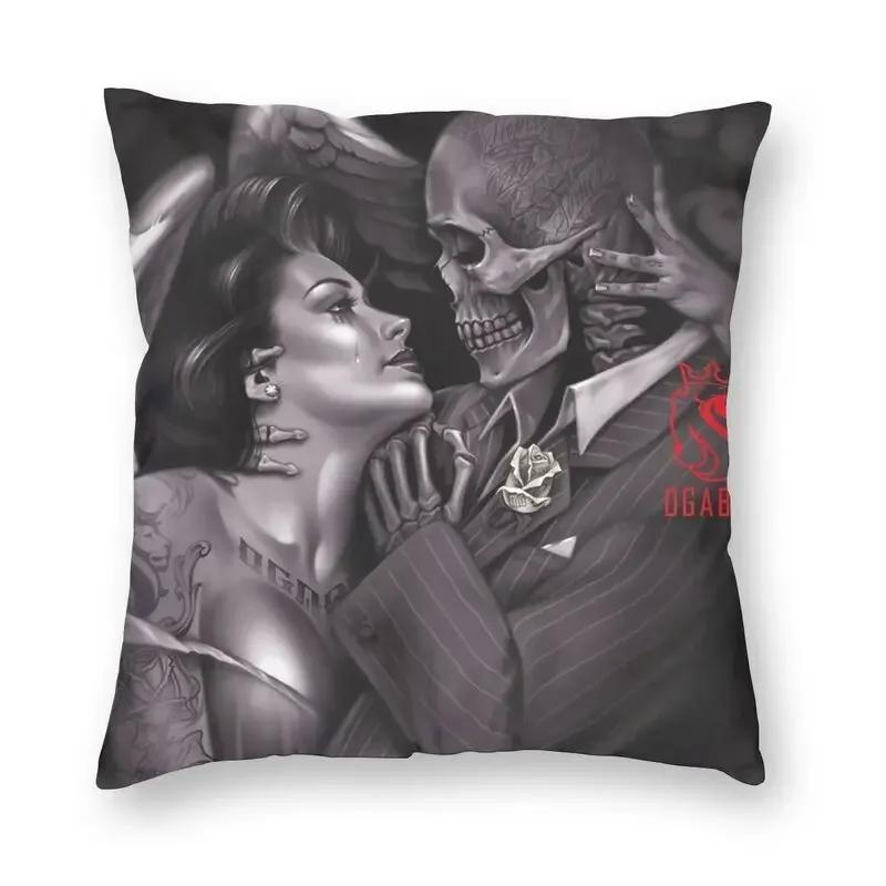 Halloween Zuckerschädel Mädchen Kissenbezug Sofa Heim Dekoration Mexikanisch Chicano Stil Quadratischer Wurfkissenbezug 40x40cm