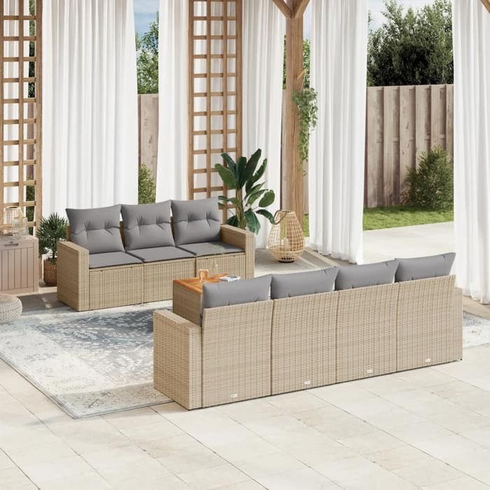 VidaXL Garden Lounge Set with Cushions 8 Pcs Beige Braided Resin 3224029