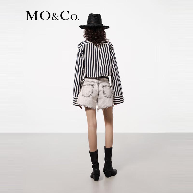 MO&Co. Women's Short Deconstructed Striped Cotton Shirt