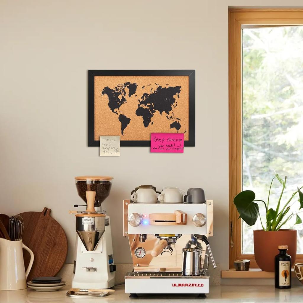 Cork Board Map of World, 14" X 11" Bulletin Boards for Walls with 10 P, Travel Tracker Map for Office, School and Home (WD-MAP-2636)