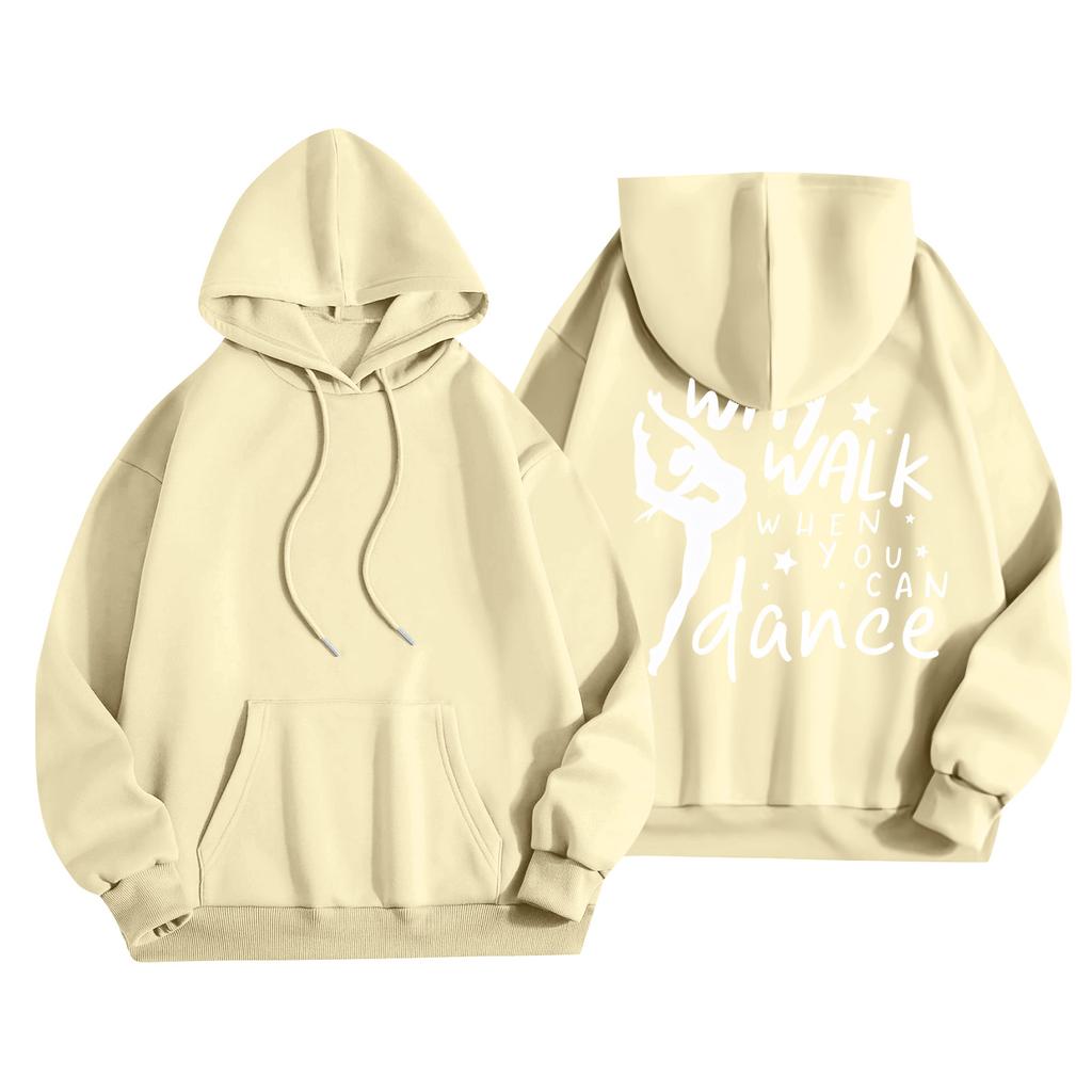 Women's Printed Round Neck Pullover Sweatshirt Hooded Drawstring Sweatshirt Top