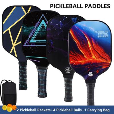 Pickleball Fiberglas-Schläger-Anfängerset beinhaltet 2 Schläger, 2 Indoor-Bälle, 2 Outdoor-Bälle und 1 Pickleball-Tasche